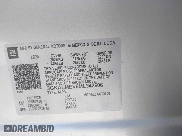 2021 GMC Terrain SLE z VIN 3GKALMEV6ML342606, wystawiony jako IAAI lot #42239598 z przebiegiem 173 811 mil mil oraz . Historia ofert i sprzedaży dostępna na DreamBid. Obrazek 9.