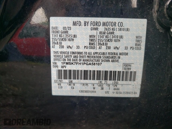 2023 Ford Explorer Limited z VIN 1FMSK7FH1PGA58107, wystawiony jako Copart lot #60168145 z przebiegiem 43 349 mil mil oraz Czysty tytuł • Clean title. Historia ofert i sprzedaży dostępna na DreamBid. Obrazek 12.
