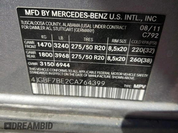 2012 Mercedes-Benz GL-Class GL 450 with VIN 4JGBF7BE2CA764399, listed as a Copart auction lot 55461315 with 174,042 mi miles and Clean Title. Bid and sale history available at carsss.com. Image 14.