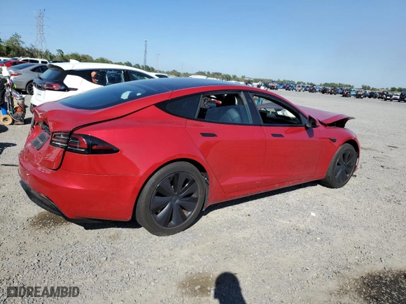 2023 Tesla Model S with VIN 5YJSA1E5XPF499692, listed as a Copart auction lot 48759145 with 0 mi miles and Salvage Title. Bid and sale history available at carsss.com. Image 3.