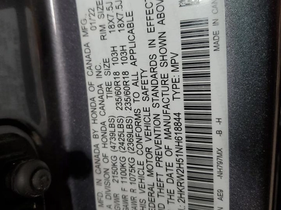 2022 Honda CR-V EX with VIN 2HKRW2H51NH618844, listed as a Copart auction lot 47454115 with 27,695 mi miles and Salvage Title. Bid and sale history available at carsss.com. Image 13.