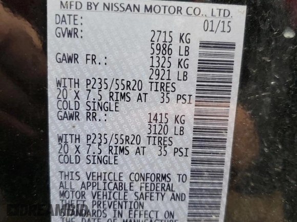 2015 Nissan Pathfinder Platinum with VIN 5N1AR2MM8FC642603, listed as a Copart auction lot 43323565 with 122,493 mi miles and Salvage title. Bid and sale history available at DreamBid. Image 16.