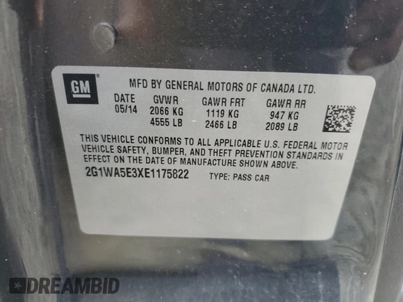 2014 Chevrolet Impala LS with VIN 2G1WA5E3XE1175822, listed as a Copart auction lot 47144095 with 122,272 mi miles and Clean Title. Bid and sale history available at DreamBid. Image 12.