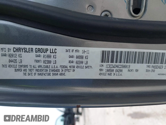 2012 Dodge Caliber SXT with VIN 1C3CDWDA6CD506019, listed as a IAAI auction lot 41999560 with 146,446 mi miles and . Bid and sale history available at DreamBid. Image 9.