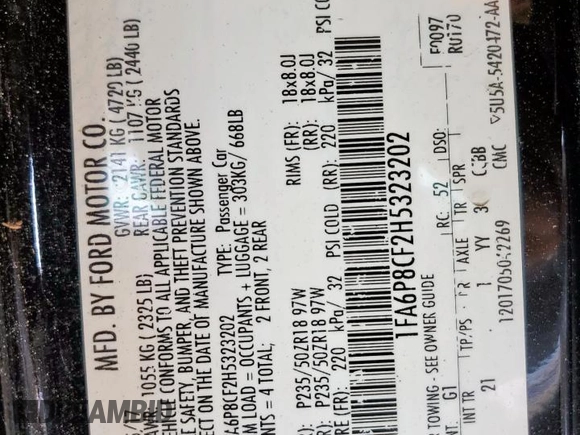 2017 Ford Mustang GT z VIN 1FA6P8CF2H5323202, wystawiony jako Copart lot #60057815 z przebiegiem 52 907 mil mil oraz Szkoda całkowita • Salvage title. Historia ofert i sprzedaży dostępna na DreamBid. Obrazek 13.