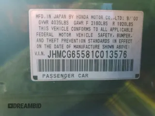 2001 Honda Accord z VIN JHMCG65581C013576, wystawiony jako Copart lot #77839024 z przebiegiem 308 265 mil mil oraz Szkoda całkowita • Salvage title. Historia ofert i sprzedaży dostępna na DreamBid. Obrazek 13.