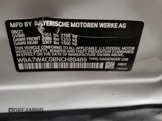 2022 BMW 7 Series with VIN WBA7W4C08NCH89469, listed as a Copart auction lot 54008785 with Not provided miles and Salvage title. Bid and sale history available at DreamBid. Image 13.