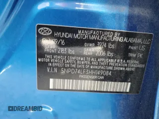 2017 Hyundai Elantra SE with VIN 5NPD74LF3HH149084, listed as a Copart auction lot 55035415 with 175,390 mi miles and Clean Title. Bid and sale history available at DreamBid. Image 12.