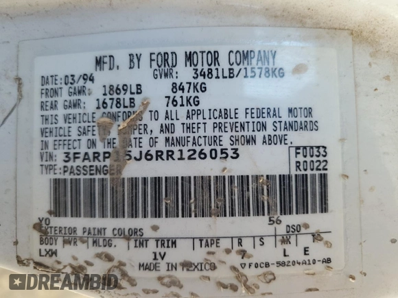 1994 Ford Escort z VIN 3FARP15J6RR126053, wystawiony jako Copart lot #52750515 z przebiegiem 81 831 mil mil oraz Tytuł czysty. Historia ofert i sprzedaży dostępna na DreamBid. Obrazek 13.