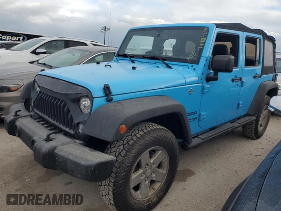 2018 Jeep Wrangler JK Unlimited Sport S with VIN 1C4BJWDG8JL860843, listed as a Copart auction lot 74480734 with 0 mi miles and Non Repairable. Bid and sale history available at carsss.com. Image 1.