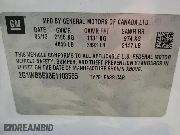 2014 Chevrolet Impala LT with VIN 2G1WB5E33E1103535, listed as a Copart auction lot 49402595 with 147,521 mi miles and Non repairable. Bid and sale history available at DreamBid. Image 12.