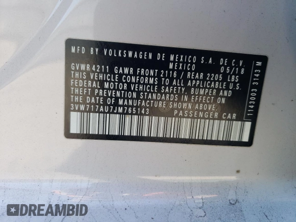 2018 Volkswagen Golf с VIN 3VW717AU7JM765143, выставлен на аукционе Copart как лот 82933624 с пробегом 102 845 миль миль и Списание • Salvage title. История ставок и продаж доступна на DreamBid. Изображение 12.