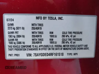 2024 Tesla Model Y z VIN 7SAYGDED4RF161518, wystawiony jako IAAI lot #41682252 z przebiegiem 6 844 mil mil oraz . Historia ofert i sprzedaży dostępna na DreamBid. Obrazek 9.