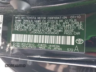 2010 Toyota Prius II with VIN JTDKN3DU1A0208043, listed as a IAAI auction lot 42127145 with 267,194 mi miles. Bid and sale history available at carsss.com. Image 9.