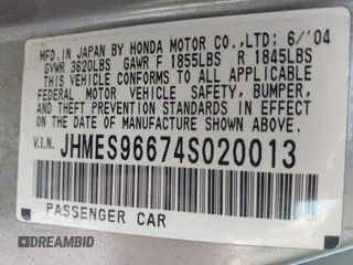 2004 Honda Civic with VIN JHMES96674S020013, listed as a IAAI auction lot 41827411 with 118,601 mi miles. Bid and sale history available at carsss.com. Image 9.