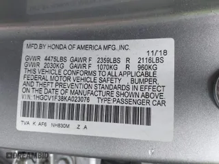 2019 Honda Accord Sedan Sport 1.5T with VIN 1HGCV1F38KA023076, listed as a IAAI auction lot 41495900 with 65,449 mi miles. Bid and sale history available at carsss.com. Image 9.