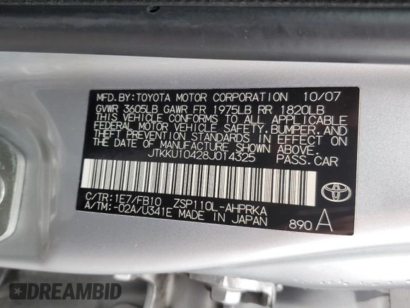 2008 Scion xD with VIN JTKKU10428J014325, listed as a Copart auction lot 52682275 with 107,930 mi miles and Salvage Title. Bid and sale history available at carsss.com. Image 12.