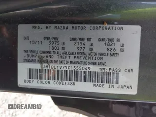 2012 Mazda 3 i Touring z VIN JM1BL1V75C1555049, wystawiony jako IAAI lot #42541766 z przebiegiem 236 988 mil mil oraz . Historia ofert i sprzedaży dostępna na DreamBid. Obrazek 9.