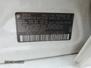 2007 BMW 3 Series 335i z VIN WBAVB73537PA85241, wystawiony jako Copart lot #57477645 z przebiegiem Nie podano mil oraz Czysty tytuł • Clean title. Historia ofert i sprzedaży dostępna na DreamBid. Obrazek 13.