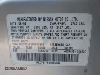 2006 Infiniti G35 with VIN JNKCV51F56M615982, listed as a IAAI auction lot 42110251 with 184,107 mi miles. Bid and sale history available at carsss.com. Image 9.