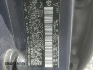 2012 Toyota Prius One with VIN JTDKN3DU4C5463663, listed as a Copart auction lot 53476965 with 185,962 mi miles and Salvage Title. Bid and sale history available at DreamBid. Image 12.