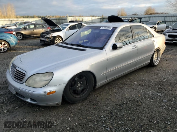 2001 Mercedes-Benz S 320/430/500 with VIN WDBNG70J01A180593, listed as a Copart auction lot 87868835 with 156,759 mi miles and Salvage Title. Bid and sale history available at carsss.com. Image 1.