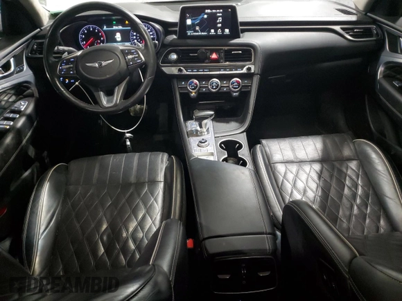 2021 Genesis G70 2.0T with VIN KMTG44LAXMU070314, listed as a Copart auction lot 88990385 with 52,517 mi miles and Salvage title. Bid and sale history available at DreamBid. Image 8.