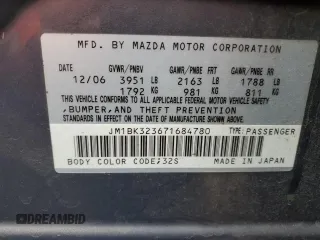 2007 Mazda 3 s Sport with VIN JM1BK323671684780, listed as a Copart auction lot 86375394 with 265,775 mi miles and Salvage Title. Bid and sale history available at carsss.com. Image 12.