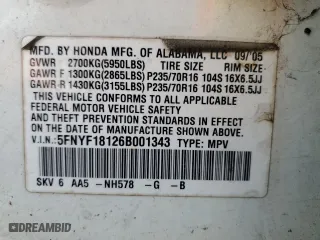2006 Honda Pilot LX with VIN 5FNYF18126B001343, listed as a Copart auction lot 52601745 with 206,518 mi miles and Salvage Title. Bid and sale history available at carsss.com. Image 13.