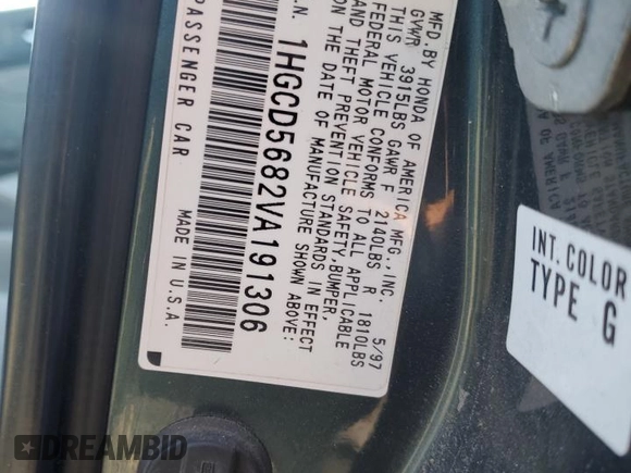 1997 Honda Accord Value with VIN 1HGCD5682VA191306, listed as a Copart auction lot 74390804 with 172,882 mi miles and Salvage Title. Bid and sale history available at carsss.com. Image 12.