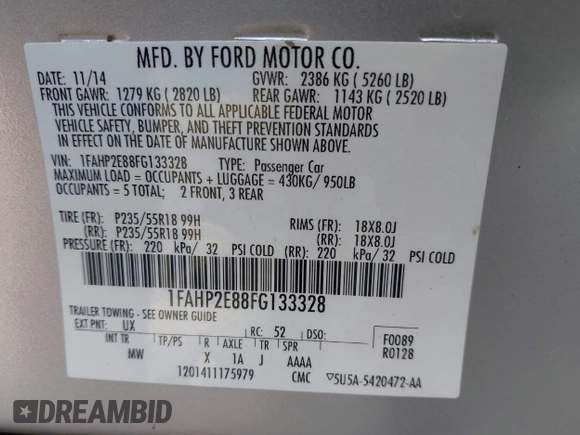 2015 Ford Taurus SEL z VIN 1FAHP2E88FG133328, wystawiony jako IAAI lot #42179649 z przebiegiem 127 171 mil mil oraz . Historia ofert i sprzedaży dostępna na DreamBid. Obrazek 9.