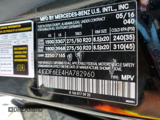 2017 Mercedes-Benz GLS 450 z VIN 4JGDF6EE4HA782960, wystawiony jako Copart lot #60368235 z przebiegiem 88 178 mil mil oraz Szkoda całkowita • Salvage title. Historia ofert i sprzedaży dostępna na DreamBid. Obrazek 14.