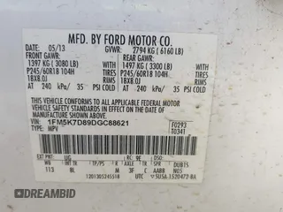 2013 Ford Explorer XLT с VIN 1FM5K7D89DGC88621, выставлен на аукционе IAAI как лот 42506701 с пробегом 178 064 миль миль и . История ставок и продаж доступна на DreamBid. Изображение 9.