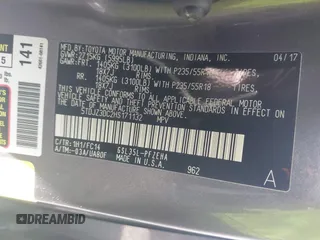 2017 Toyota Sienna LE with VIN 5TDJZ3DC2HS171132, listed as a IAAI auction lot 42589064 with 95,945 mi miles and . Bid and sale history available at DreamBid. Image 9.