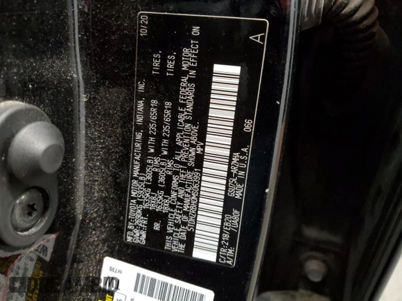 2021 Toyota Highlander XLE with VIN 5TDHZRBH0MS063991, listed as a Copart auction lot 52595065 with Not provided miles and Salvage title. Bid and sale history available at DreamBid. Image 13.