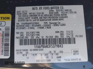 2015 Ford Mustang V6 with VIN 1FA6P8AM3F5379843, listed as a IAAI auction lot 41628091 with 88,272 mi miles and . Bid and sale history available at DreamBid. Image 9.