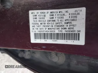 2014 Honda Accord Sedan Sport with VIN 1HGCR2F54EA189529, listed as a IAAI auction lot 42041263 with 376,477 mi miles. Bid and sale history available at carsss.com. Image 9.
