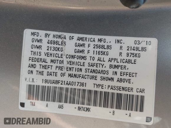 2010 Acura TL z VIN 19UUA8F21AA017361, wystawiony jako IAAI lot #42395500 z przebiegiem 123 225 mil mil oraz . Historia ofert i sprzedaży dostępna na DreamBid. Obrazek 9.
