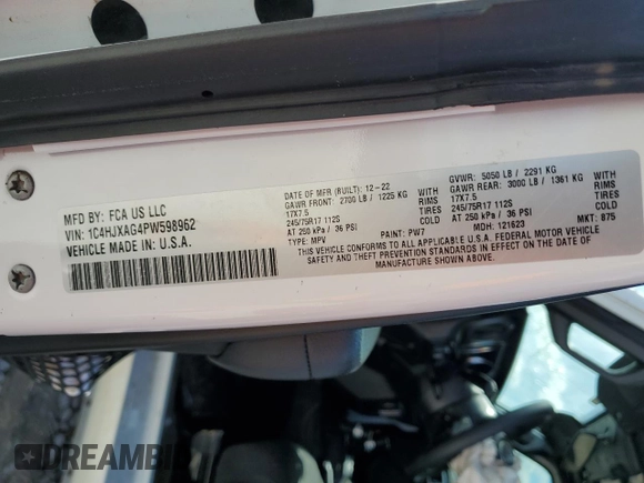 2023 Jeep Wrangler Sport с VIN 1C4HJXAG4PW598962, выставлен на аукционе Copart как лот 71889884 с пробегом 37 986 миль миль и Списание • Salvage title. История ставок и продаж доступна на DreamBid. Изображение 12.