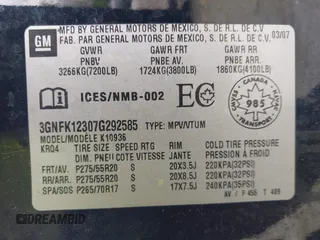 2007 Chevrolet Avalanche 3LT z VIN 3GNFK12307G292585, wystawiony jako IAAI lot #42303468 z przebiegiem 147 480 mil mil oraz . Historia ofert i sprzedaży dostępna na DreamBid. Obrazek 9.
