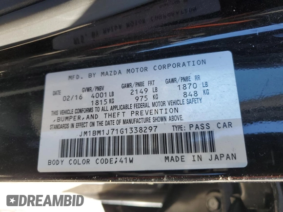 2016 Mazda 3 i Sport with VIN JM1BM1J71G1338297, listed as a Copart auction lot 45762895 with 87,768 mi miles and Salvage Title. Bid and sale history available at DreamBid. Image 12.