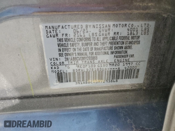 2021 Nissan Sentra SV z VIN 3N1AB8CV0MY293868, wystawiony jako Copart lot #57363405 z przebiegiem 101 510 mil mil oraz Szkoda całkowita • Salvage title. Historia ofert i sprzedaży dostępna na DreamBid. Obrazek 12.