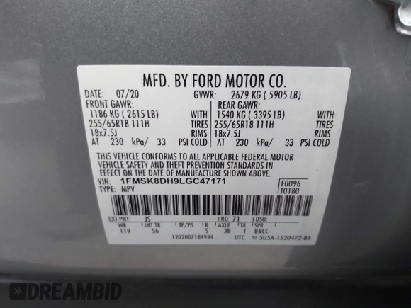 2020 Ford Explorer XLT z VIN 1FMSK8DH9LGC47171, wystawiony jako IAAI lot #41831263 z przebiegiem 78 679 mil mil oraz . Historia ofert i sprzedaży dostępna na DreamBid. Obrazek 9.