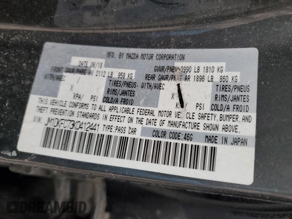 2019 Mazda CX-3 Touring with VIN JM1DKFC73K0412441, listed as a Copart auction lot 89316845 with 56,312 mi miles and Salvage Title. Bid and sale history available at carsss.com. Image 12.