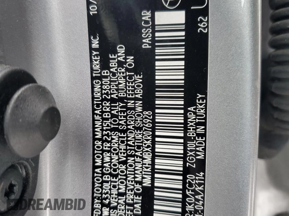 2019 Toyota C-HR XLE with VIN NMTKHMBX5KR076928, listed as a Copart auction lot 44742025 with Not Provided miles and Salvage Title. Bid and sale history available at DreamBid. Image 15.