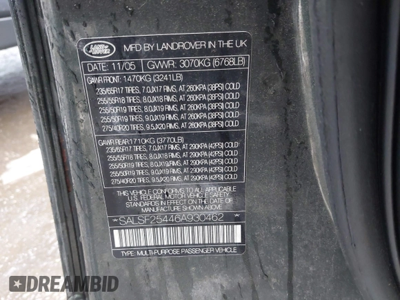 2006 Land Rover Range Rover Sport HSE с VIN SALSF25446A930462, выставлен на аукционе IAAI как лот 41520795 с пробегом 169 073 миль миль и . История ставок и продаж доступна на DreamBid. Изображение 9.