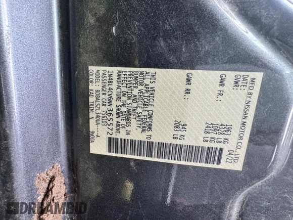 2022 Nissan Altima SR with VIN 1N4BL4CV6NN365572, listed as a Copart auction lot 56434745 with 56,656 mi miles and Salvage Title. Bid and sale history available at DreamBid. Image 10.