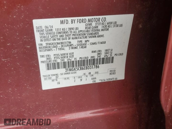 2014 Ford Flex SEL z VIN 2FMGK5C86EBD31786, wystawiony jako Copart lot #56174475 z przebiegiem 140 319 mil mil oraz Czysty tytuł • Clean title. Historia ofert i sprzedaży dostępna na DreamBid. Obrazek 12.