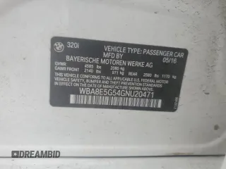 2016 BMW 3 Series 320i xDrive z VIN WBA8E5G54GNU20471, wystawiony jako Copart lot #60558675 z przebiegiem 79 978 mil mil oraz Szkoda całkowita • Salvage title. Historia ofert i sprzedaży dostępna na DreamBid. Obrazek 12.
