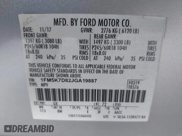 2018 Ford Explorer XLT with VIN 1FM5K7D82JGA19887, listed as a IAAI auction lot 42049120 with 105,748 mi miles and . Bid and sale history available at DreamBid. Image 9.